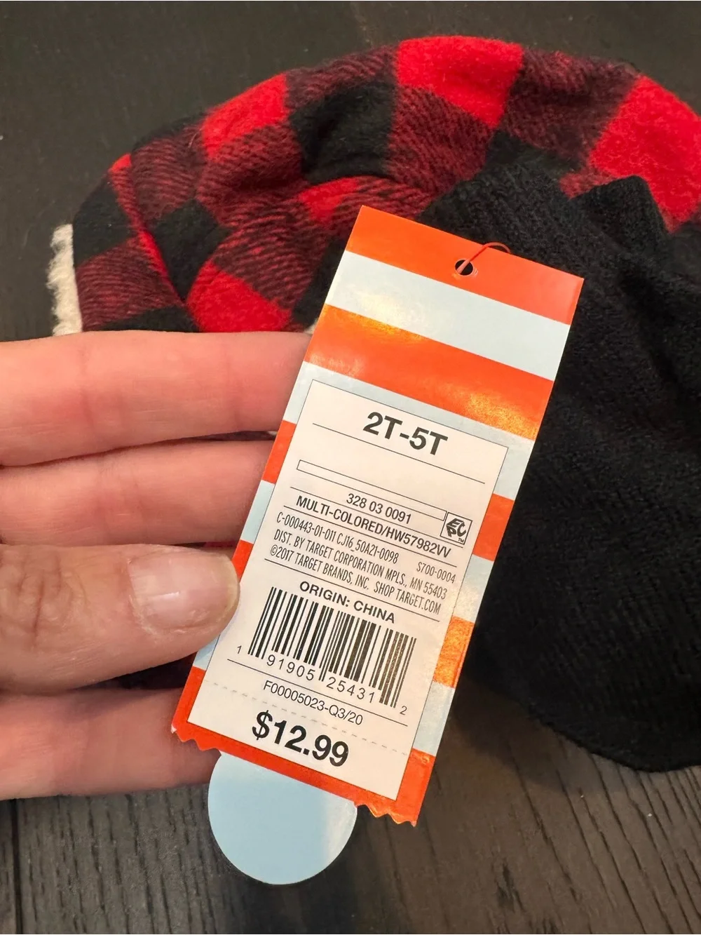 Cat & Jack Red and Black Buffalo Plaid Trapper Hat with Black Mittens